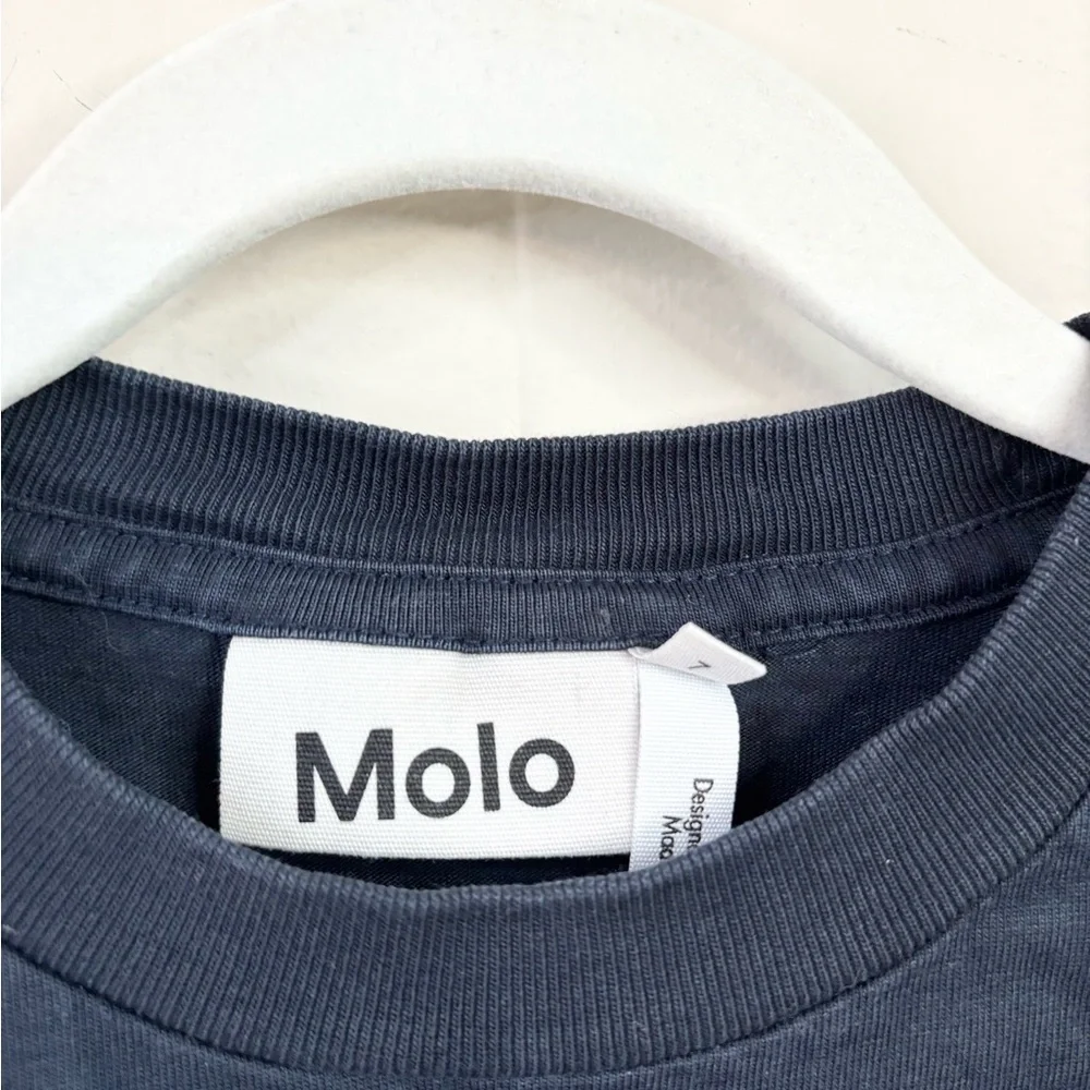 Molo navy blue t shirt unisex organic cotton graphic size 7